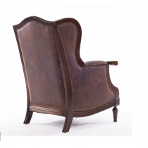 美式單人椅歐式實木皮藝復古梳化 (IS3874)