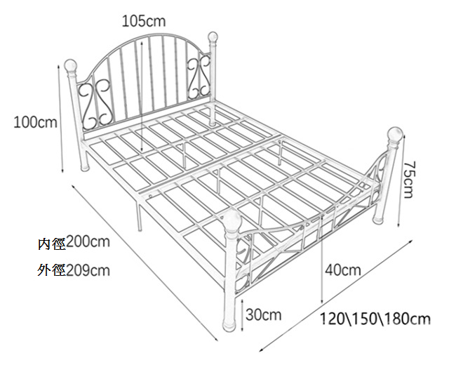 鐵藝系列 床*4呎/5呎/6呎 (不包床褥)(IS4836)