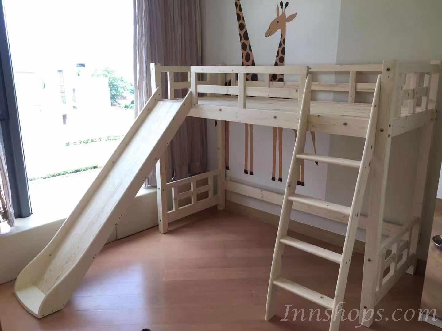 兒童皇國 松木實木滑梯高架床 小朋友床 *可訂做呎吋(不包床褥) (IS6305)