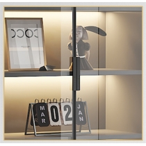 北歐格調 灰色櫃身配金色鋁框玻璃門書櫃 (IS8892)
