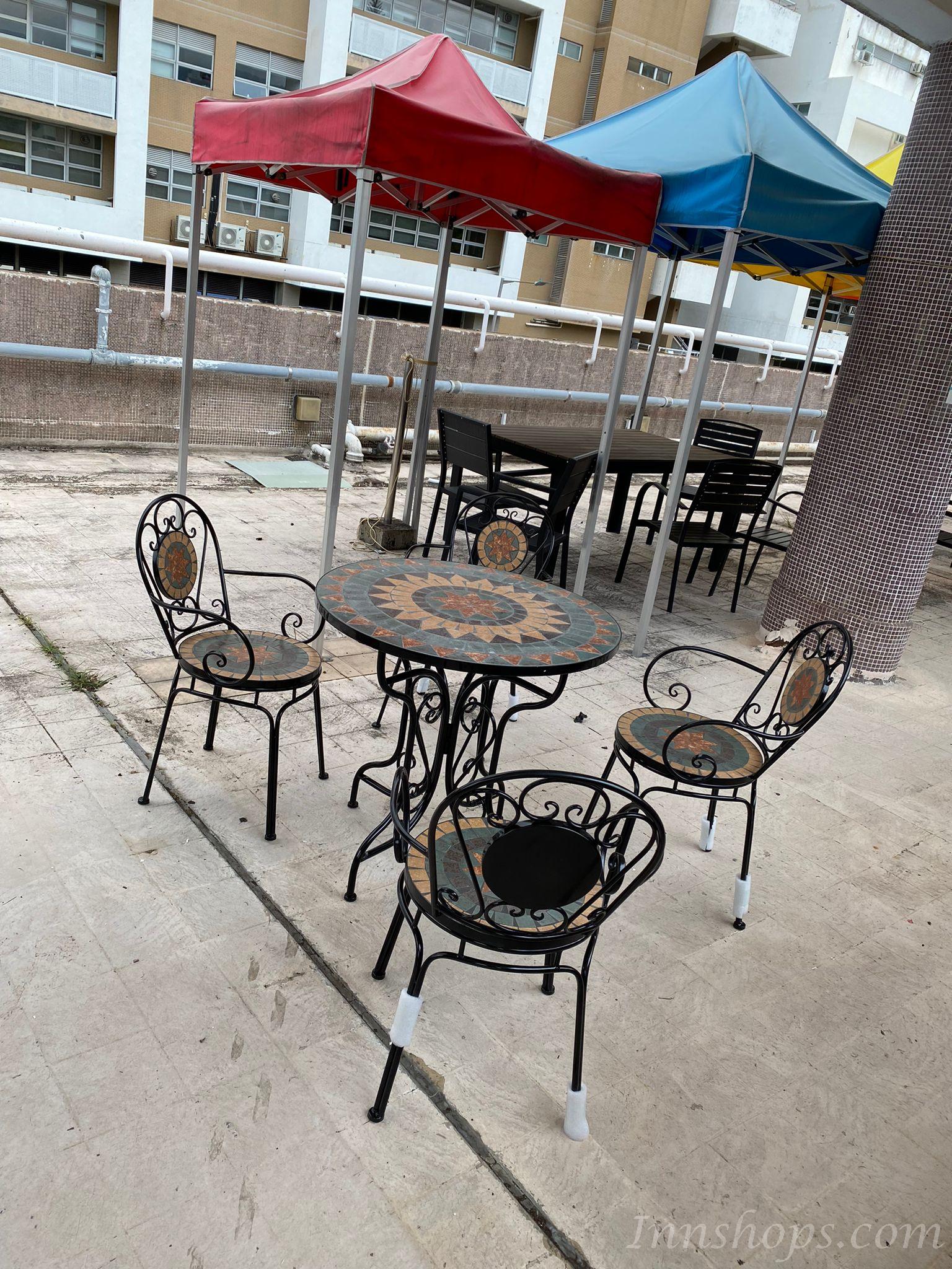 歐式鐵藝庭院戶外露台室外酒吧休閑花園馬賽克桌椅組合*65/80cm (IS7729)