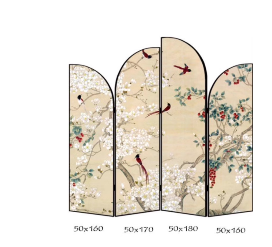 法式覆古花鳥屏風 隔斷客廳 遮擋玄關折叠移動折屏（IS9184）
