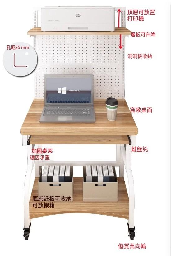 時尚 帶輪可移動小型洞洞板書桌 小戶型電腦桌*60cm/70cm/80cm (IS9281)