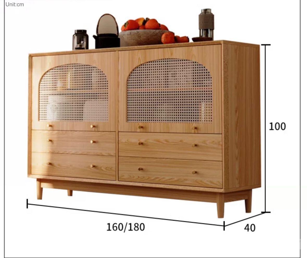 日式藤編斗櫃邊櫃 現代簡約原木色儲物櫃80cm/100cm/120cm/140cm/160cm*180cm（IS9301）