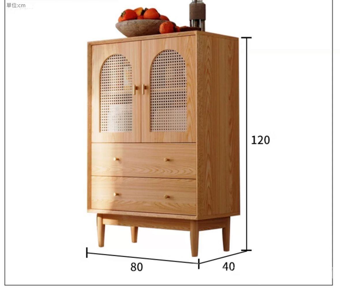 日式藤編斗櫃邊櫃 現代簡約原木色儲物櫃80cm/100cm/120cm/140cm/160cm*180cm（IS9301）