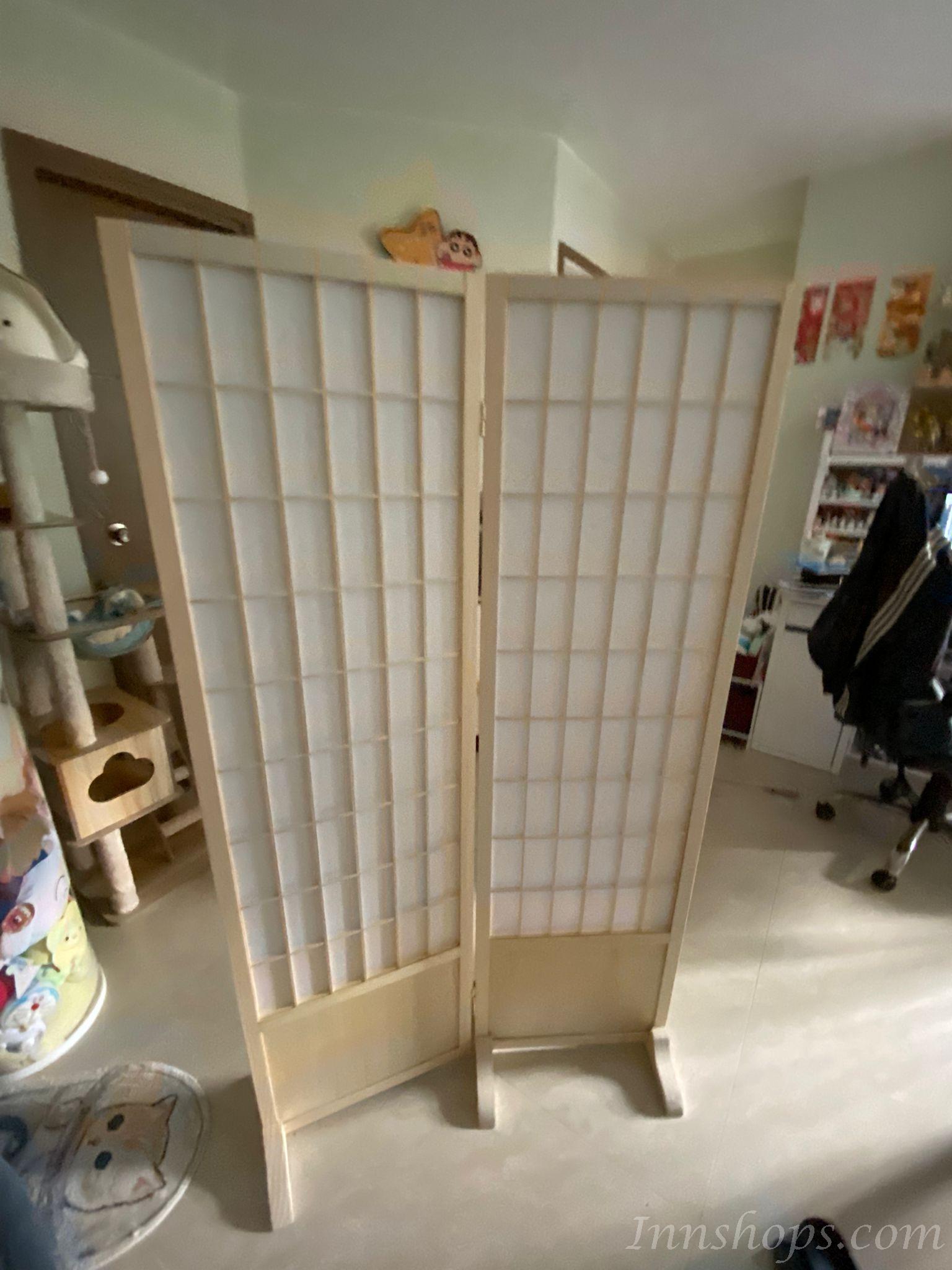 (陳列品3片$999,每片W48*H178CM)）日式實木屏風 折疊 移動 遮擋 屏風 (原木色/黑色) 44*150/178/200cm(IS8532)